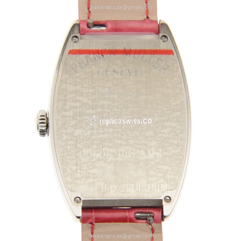 Franck Muller 2852 Replica - Quartz - Stainless Steel Case - White Dial - Red Alligator Strap - View 3