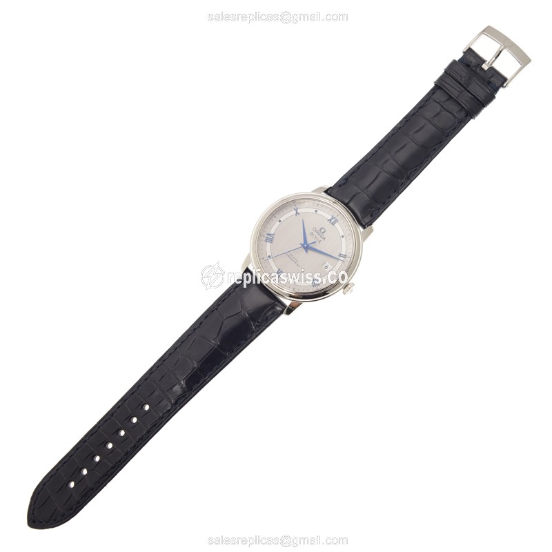 Omega DE VILLE Replica - Automatic - Silver Dial on Blue Alligator Strap - View 2