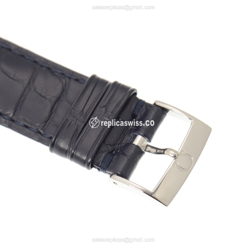 Omega DE VILLE Replica - Automatic - Silver Dial on Blue Alligator Strap - View 4