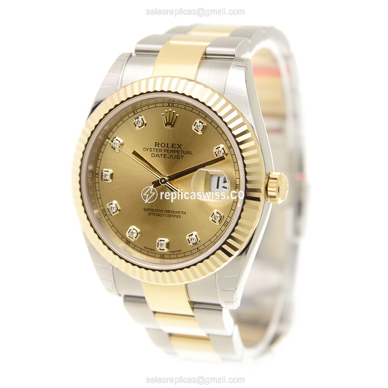 Rolex Datejust Replica - Automatic - 18kt Gold & Steel - Gold Dial, Clasp - View 3