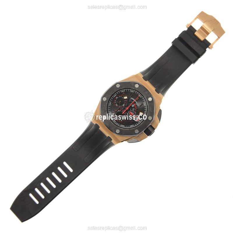 Audemars Piguet Royal Oak Offshore Replica - Auto 18kt Rose Gold - Black Dial - Rubber Black Buckle - View 2