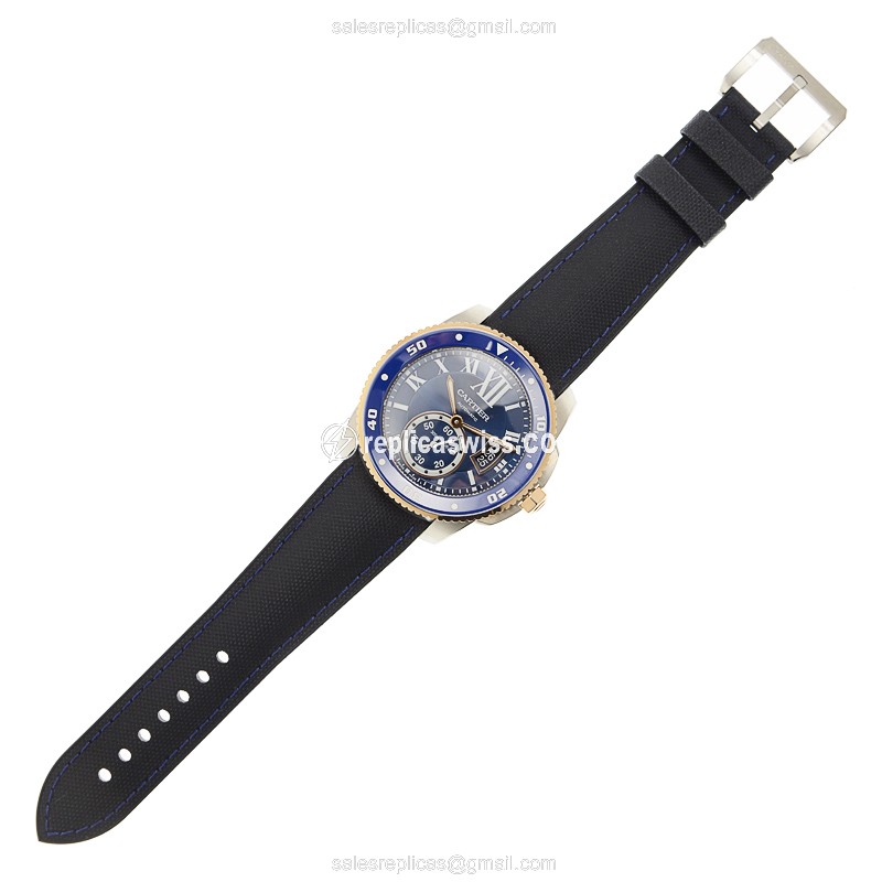 Cartier W2CA0008 Replica - 18kt Rose Gold | Automatic | Blue Dial | Rubber Strap - View 2