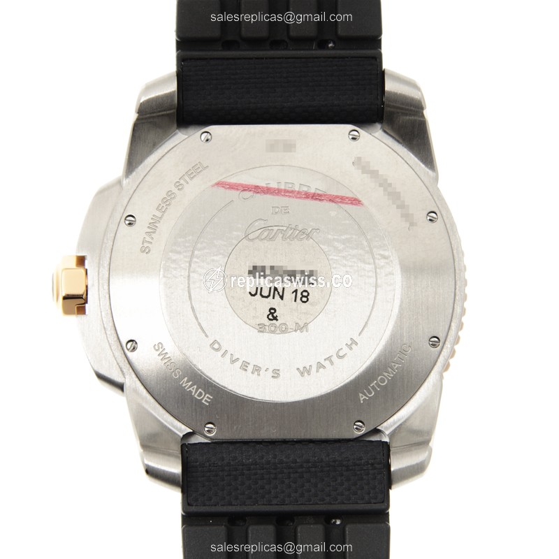 Cartier W2CA0008 Replica - 18kt Rose Gold | Automatic | Blue Dial | Rubber Strap - View 3