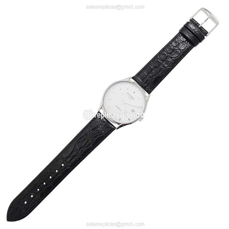 Longines Lyre Replica - Automatic - Steel Case - White Dial, Black Alligator Strap - View 2