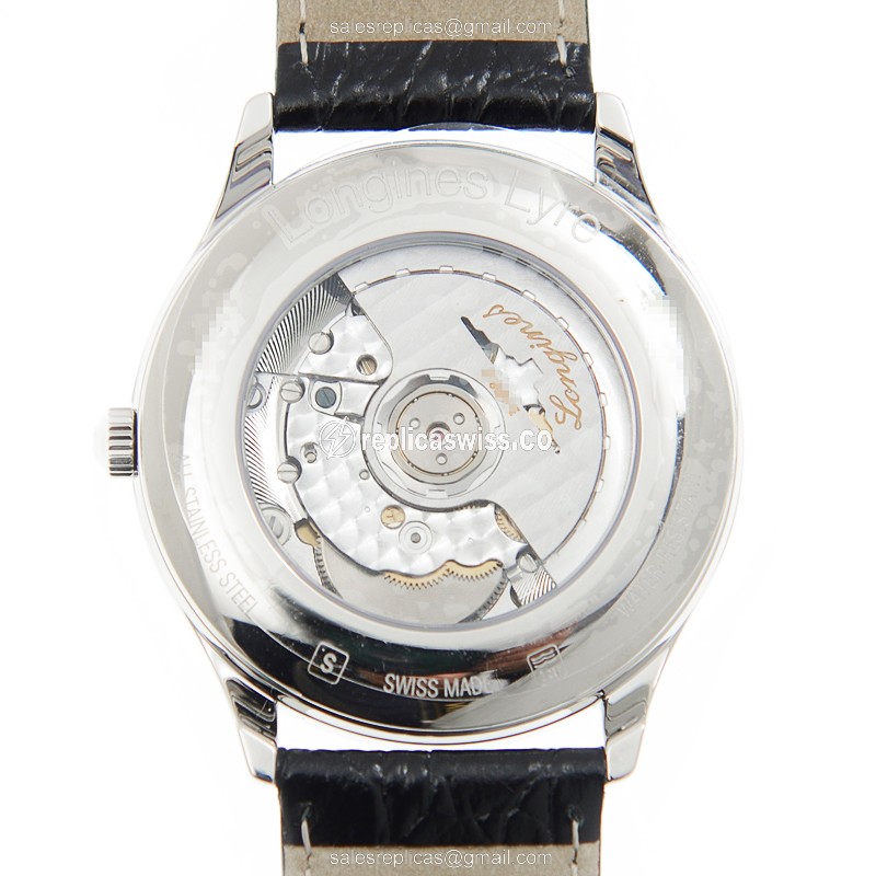 Longines Lyre Replica - Automatic - Steel Case - White Dial, Black Alligator Strap - View 3