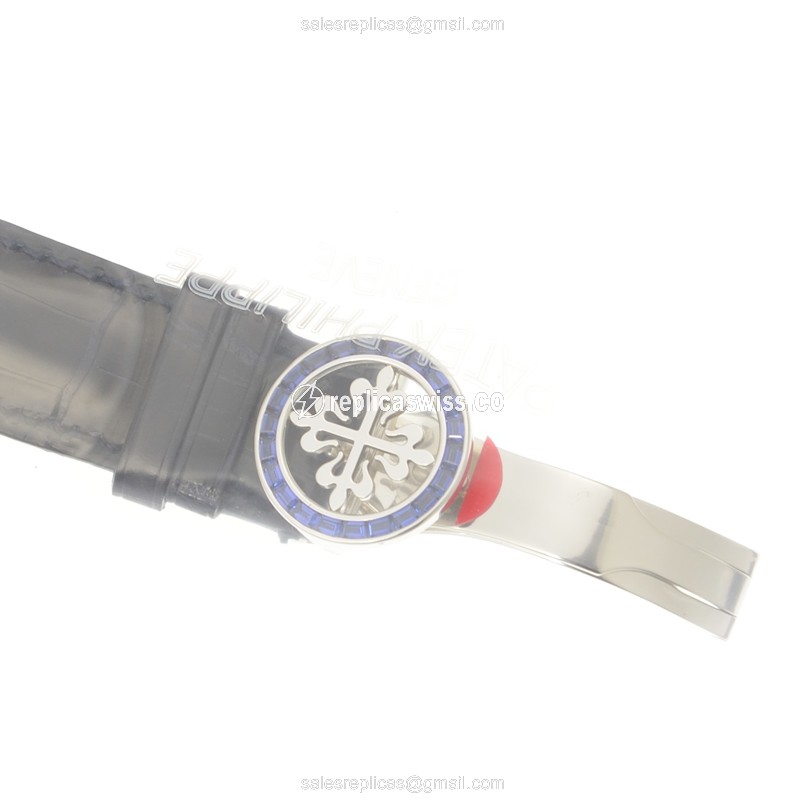 Patek Philippe 6104-11P-010 GRAND Complications - Auto - 18kt White Gold - Sapphire Blue - Blue Alligator Strap - View 3