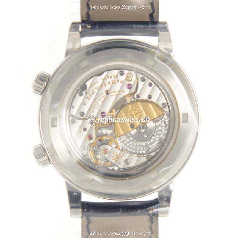 Patek Philippe 6104-11P-010 GRAND Complications - Auto - 18kt White Gold - Sapphire Blue - Blue Alligator Strap - View 4