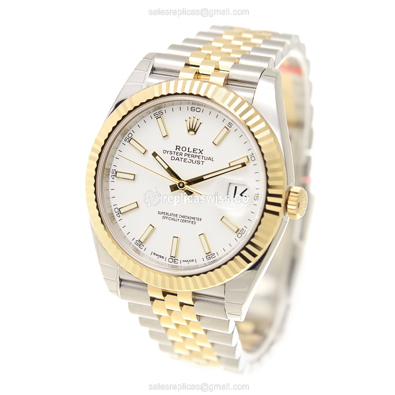 Rolex DATEJUST Replica - Automatic - 18kt Gold & Steel - White Dial - View 3