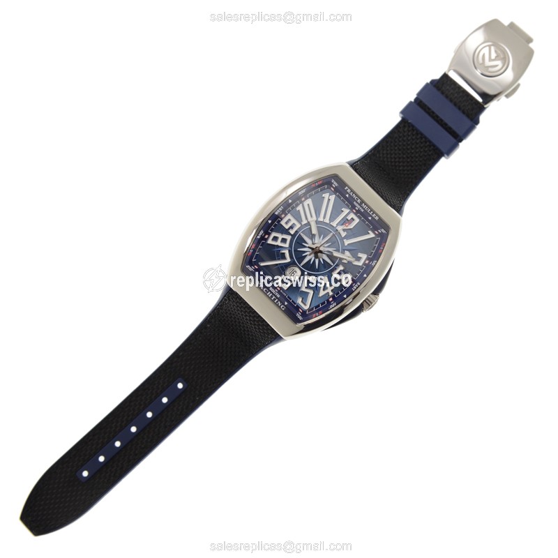 Franck Muller V45 SC DT YACHTING AC.BL - Automatic - Steel - Blue Dial - Blue Rubber Strap - View 2