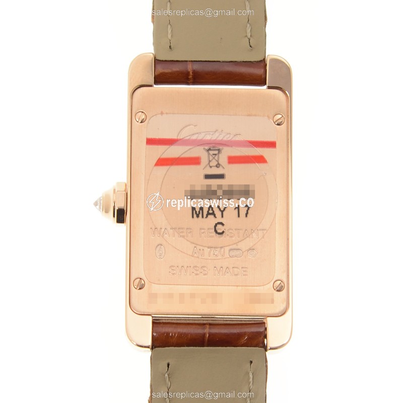 Cartier WJTA0002 Replica - Quartz - 18kt Rose Gold - Diamond Set - Silver Dial - Brown Alligator Strap - View 3