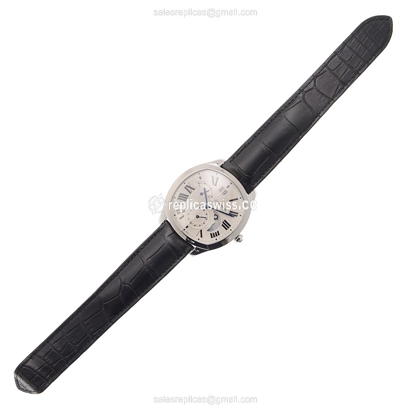 Cartier DRIVE DE CARTIER Replica - Automatic - Steel Case, White Dial - Black Alligator Strap - View 2