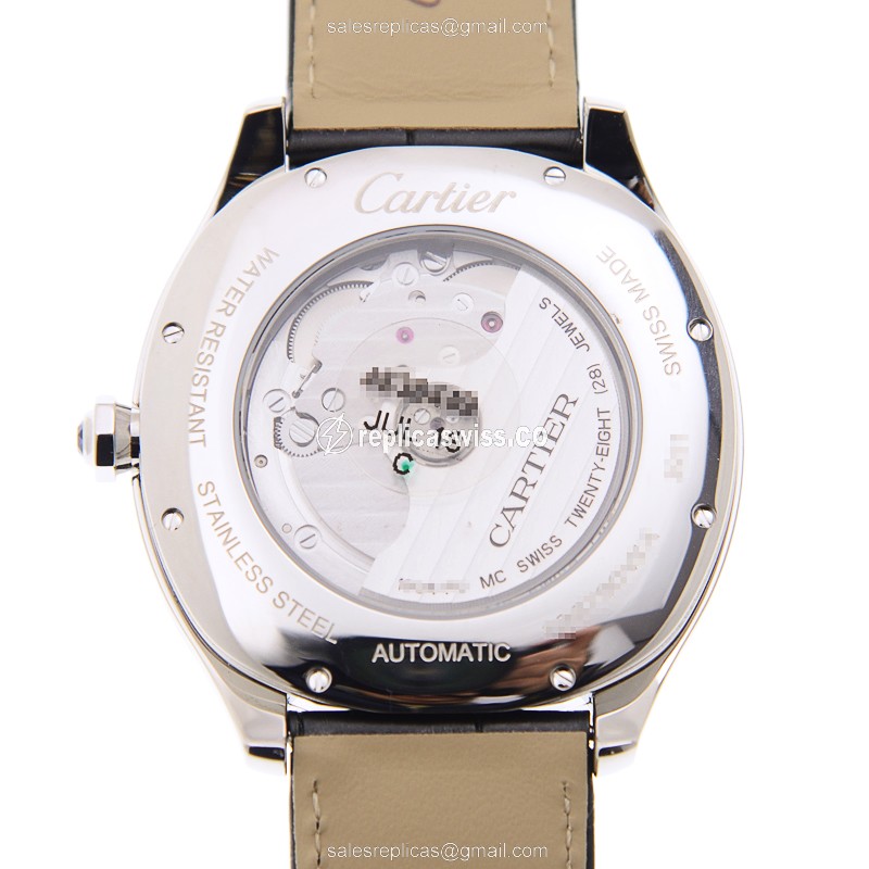 Cartier DRIVE DE CARTIER Replica - Automatic - Steel Case, White Dial - Black Alligator Strap - View 3