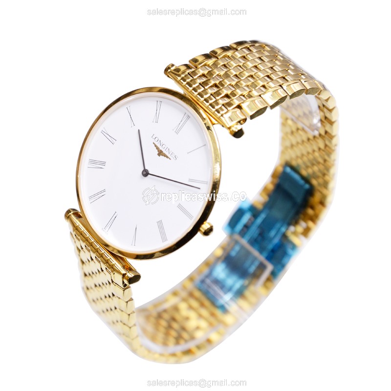 Longines LA GRANDE Quartz - PVD Gold Case - White Dial - Gold Strap - Sapphire Crystal - View 3