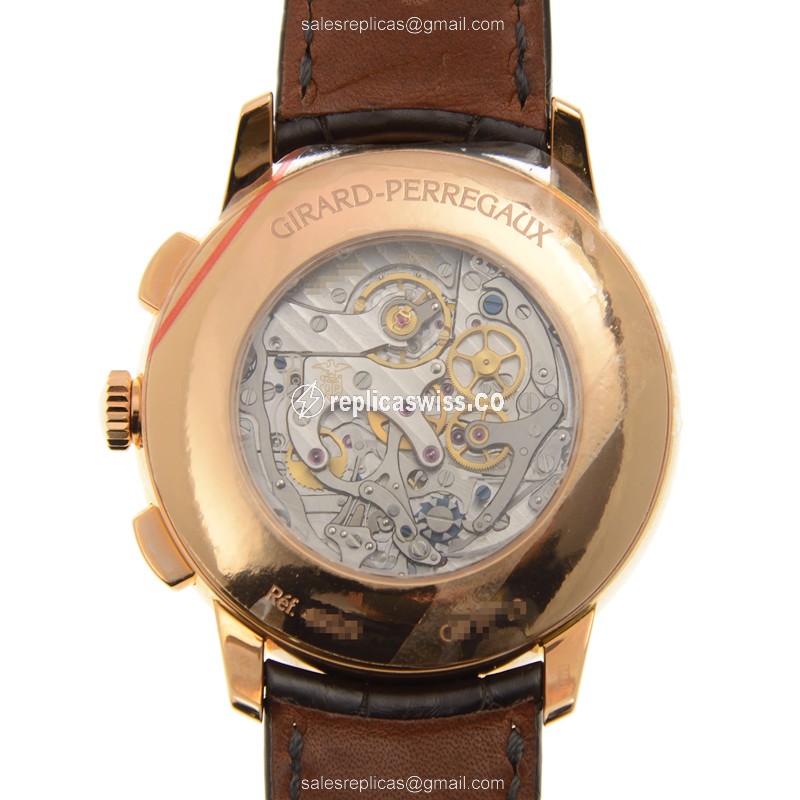 Girard Perregaux 1966 Replica - Manual Wind - 18kt Rose Gold - White Dial - Brown Alligator Strap - View 3
