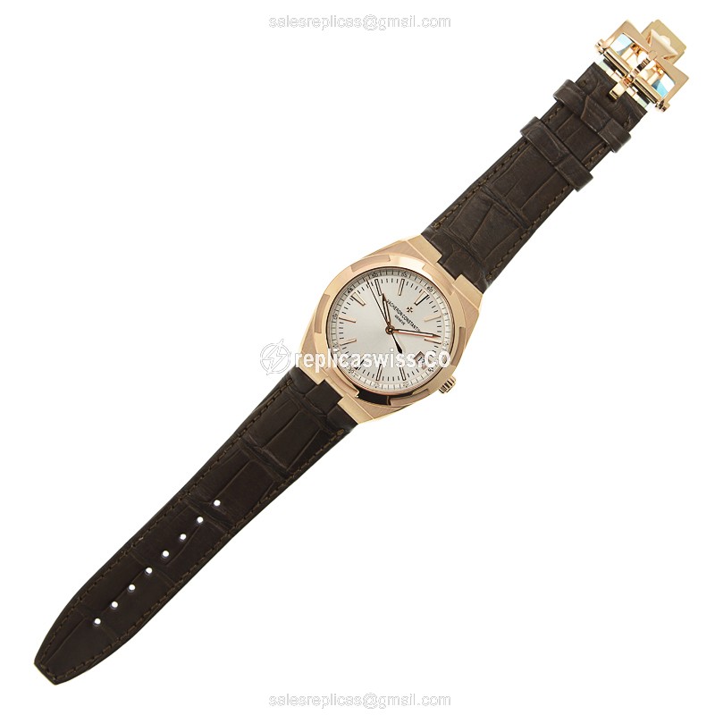 Vacheron Constantin 4500V/000R-B127 Replica - Automatic - Rose Gold - Silver Dial - Brown Alligator Strap - View 2