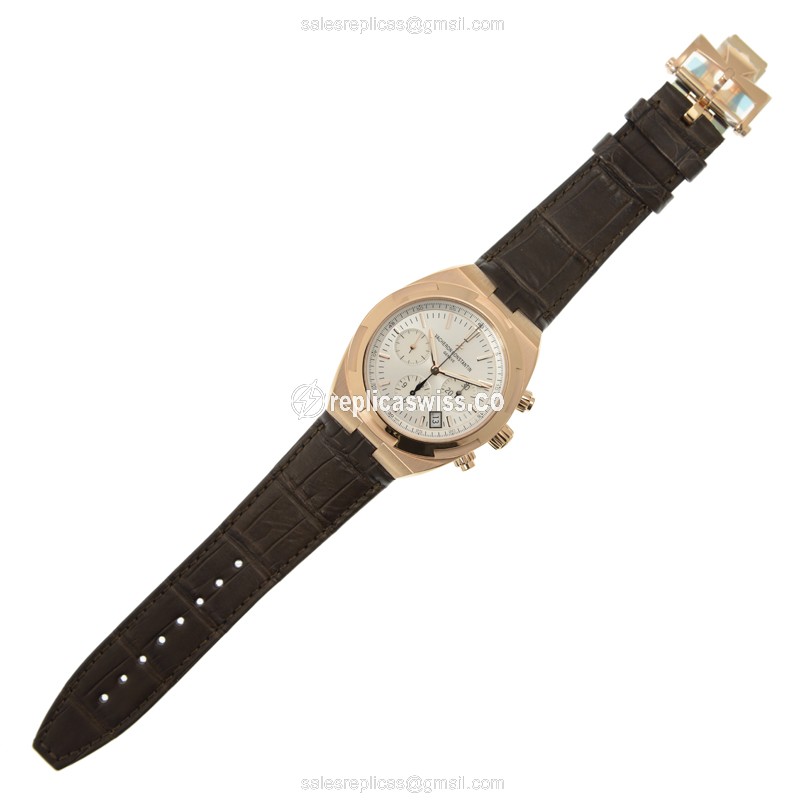 Vacheron Constantin Replica Overseas - Automatic - 18kt Rose Gold - White Dial - Brown Alligator Strap - View 2