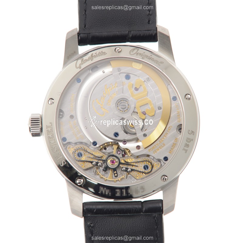 Glashutte PANO Automatic - Stainless Steel - Silver Dial - Black Alligator Strap - View 3