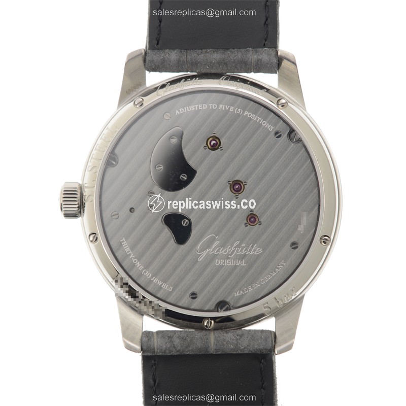 Glashutte PANO Manual Wind - Stainless Steel Case - Black Dial - Alligator Black Strap - View 3