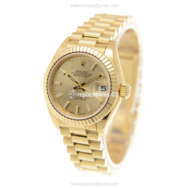 Rolex Datejust Replica - Automatic - 18kt Gold Case - Gold Dial - Gold Clasp - View 3