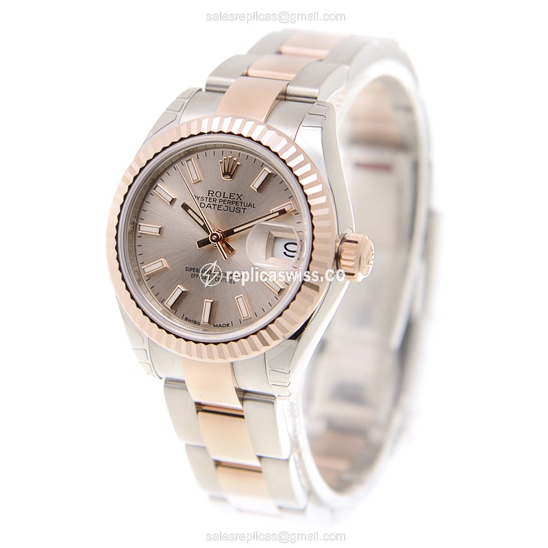 Rolex Lady Datejust Replica - Automatic - 18kt Rose Gold & Steel Case - Pink Dial - View 3