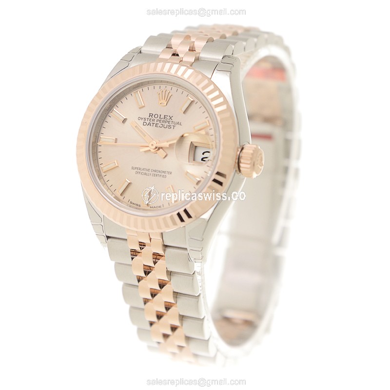 Rolex Lady Datejust Replica - Automatic - 18kt Rose Gold Case, Pink Dial - View 3