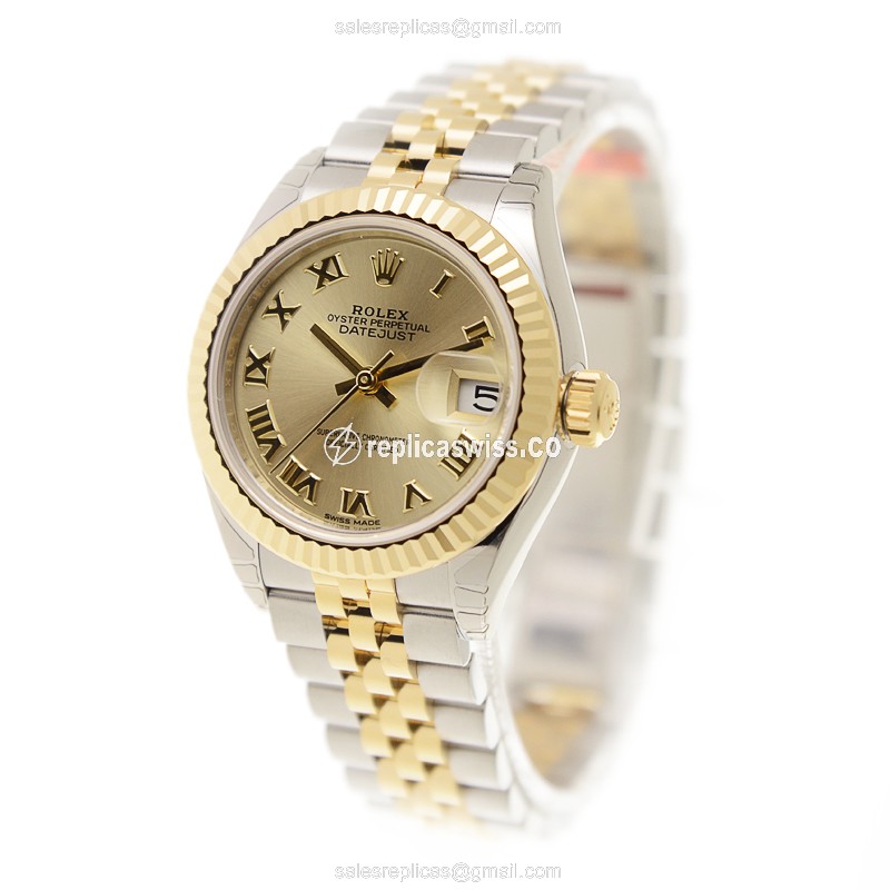 Rolex Datejust Replica - Automatic - Gold & Steel - Gold Dial on 18kt Band - View 3