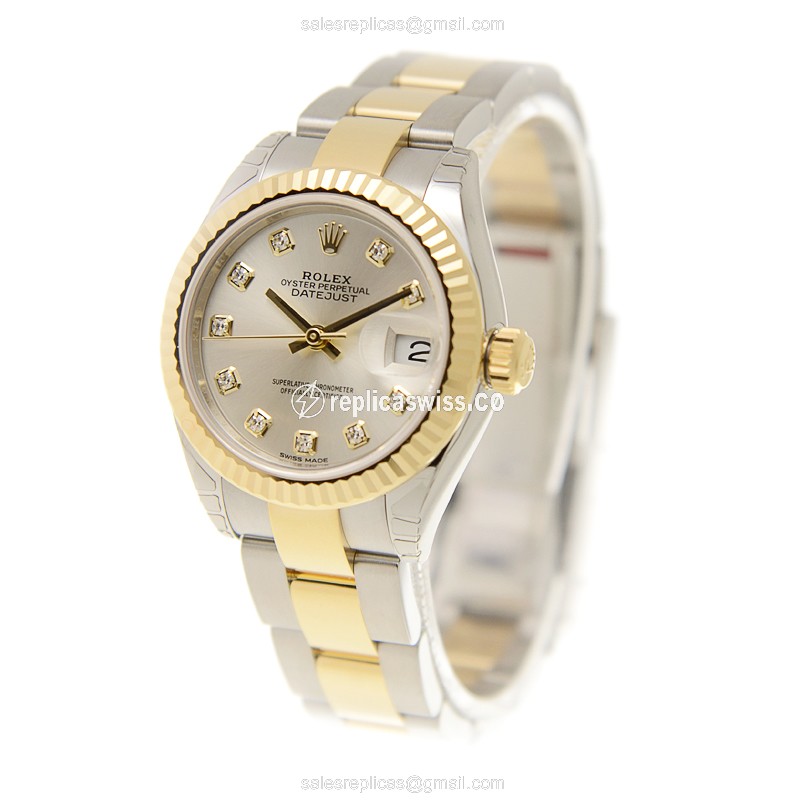 Rolex Lady Datejust Replica - Automatic, 18kt Gold & Steel Case, Silver Dial - View 3