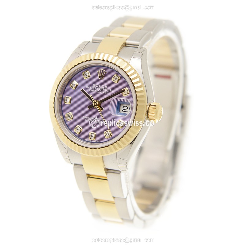 Rolex Datejust Lady Replica - Automatic, 18kt Gold & Steel Case - Purple Dial - View 3