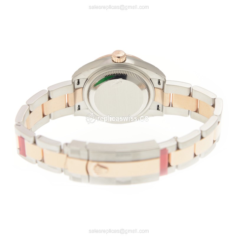 Rolex Lady Datejust Replica - Automatic 18kt Rose - Purple Dial - Gold Clasp & Steel Strap - View 4