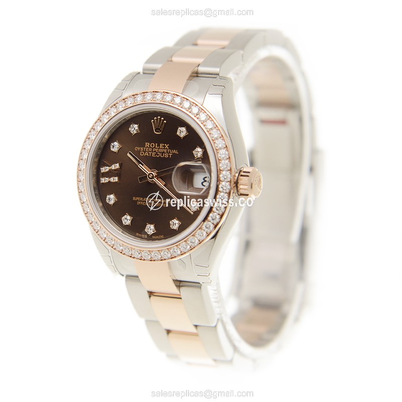 Rolex Datejust Replica - Automatic - Rose Gold - Diamond Bezel - 28mm - View 3