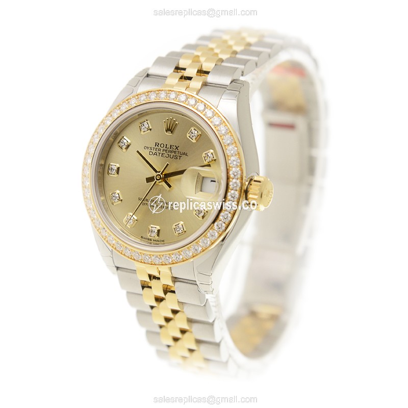 Rolex Datejust Replica - Automatic - 18kt Gold - Diamond Accents - Steel Case - View 3