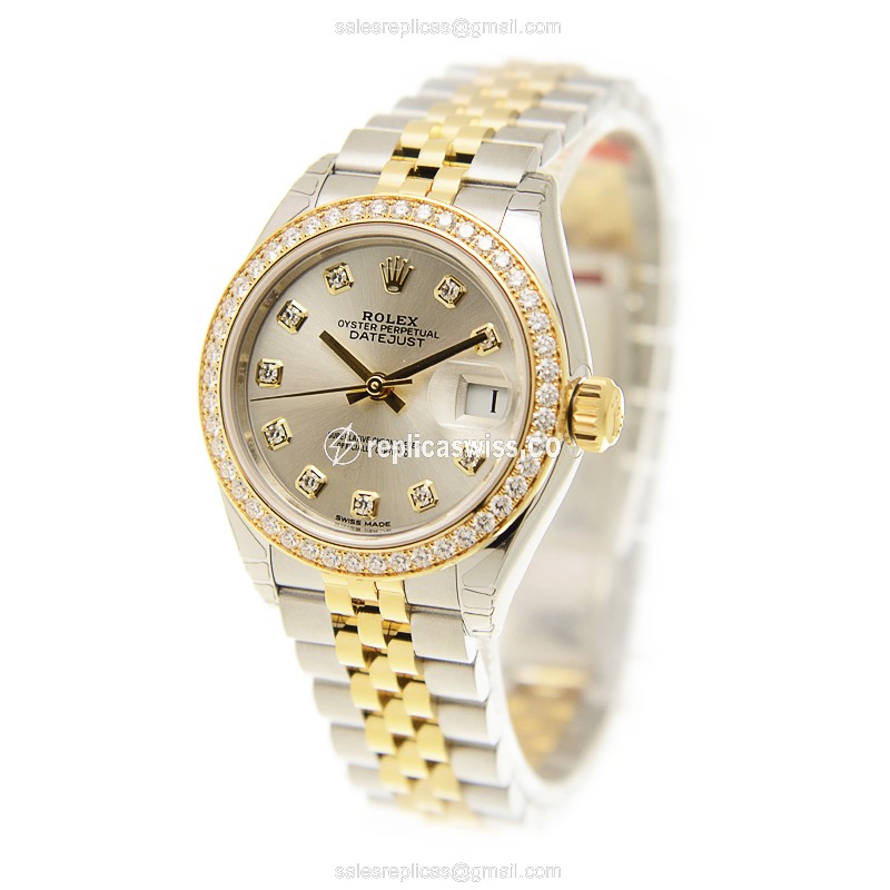 Rolex Datejust Replica - 18kt Gold - Automatic - Silver Dial, Diamond Accent - View 3
