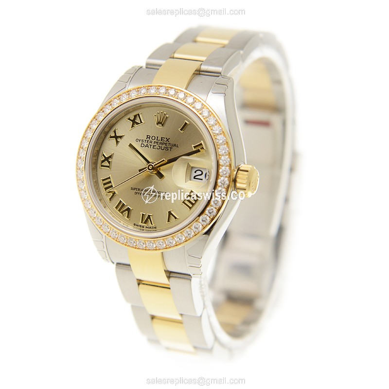 Rolex Datejust Replica - Automatic - 18kt Gold - Diamond Accents - Steel Band - View 3