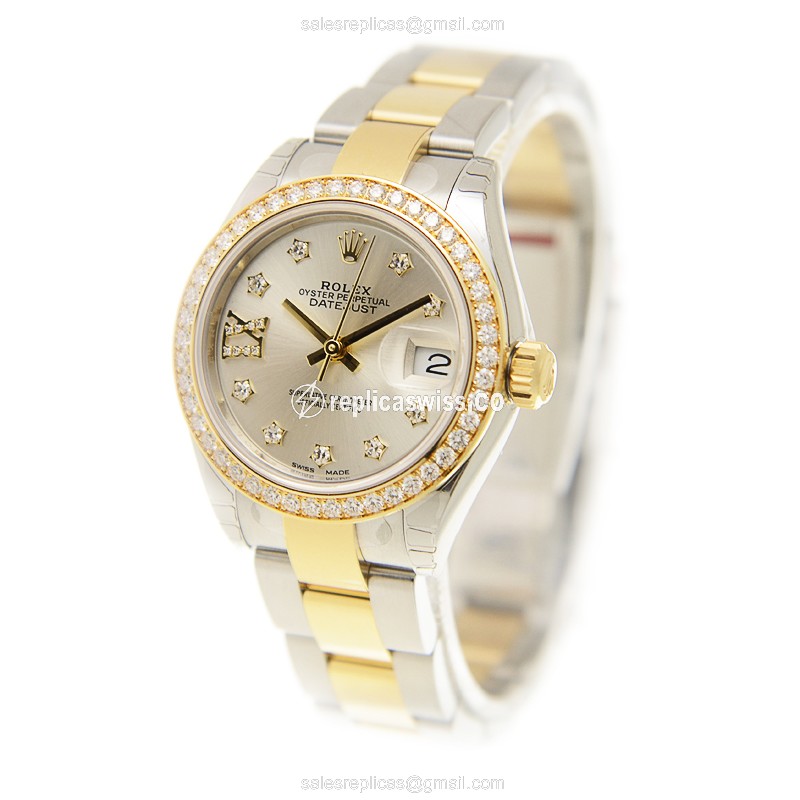 Rolex Lady Datejust Replica - 18kt Gold Case - Silver Dial - Automatic - View 3