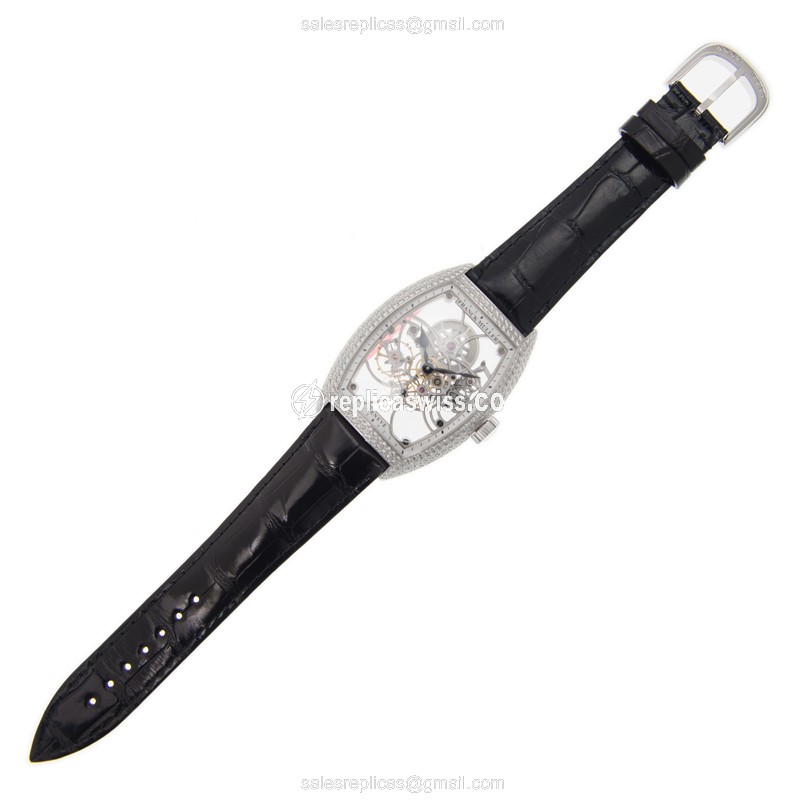 Franck Muller 8880 B S6 SQT D AC GENEVE Automatic - Skull Dial - Diamonds - Buckle Clasp - Black Alligator Strap - View 2