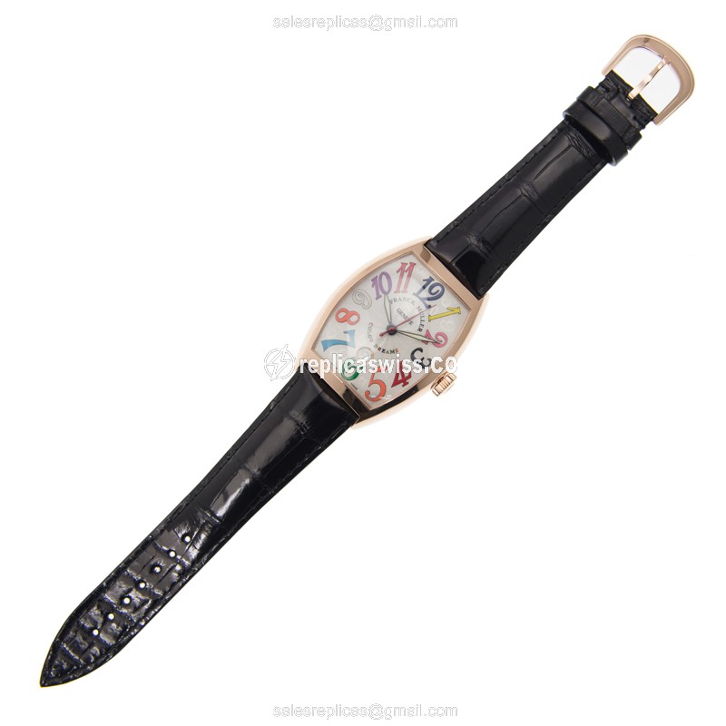 Franck Muller Replica - CINTREE CURVEX - Automatic - 18kt Rose Gold - White Dial - Black Alligator Buckle - View 2