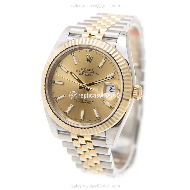 Rolex Datejust Replica - Automatic - 18kt Gold & Steel - Gold Dial - Gold Clasp - View 3