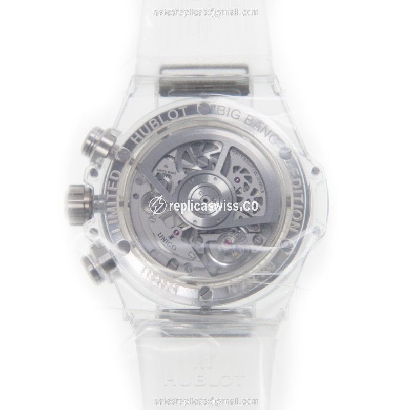 Hublot Big Bang Replica - Automatic Sapphire - Silver Dial - Rubber Strap - Buckle Clasp - View 3