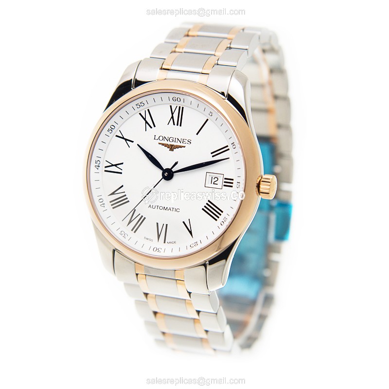 Longines Master Replica - Automatic - 18kt Rose Gold & Steel - White Dial - Gold Clasp - View 3
