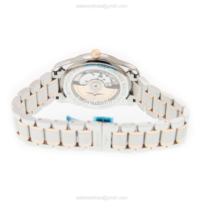 Longines Master Replica - Automatic - 18kt Rose Gold & Steel - White Dial - Gold Clasp - View 4