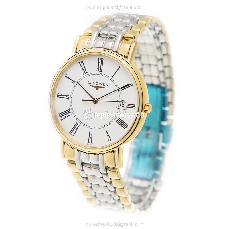 Longines Presence Replica - Quartz - Gold & Steel Case - White Dial - View 3