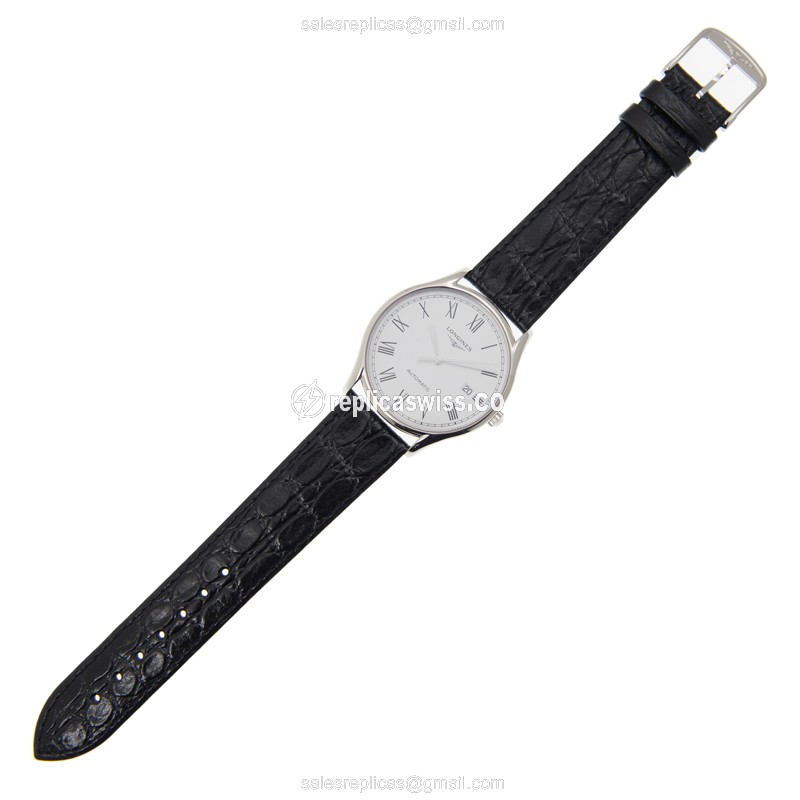 Longines Lyre Replica - Automatic - Stainless Steel - White Dial, Black Alligator Strap - View 2