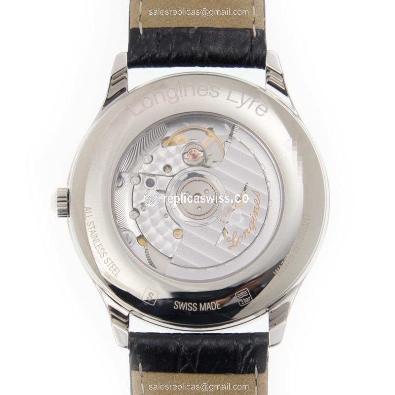 Longines Lyre Replica - Automatic - Stainless Steel - White Dial, Black Alligator Strap - View 3