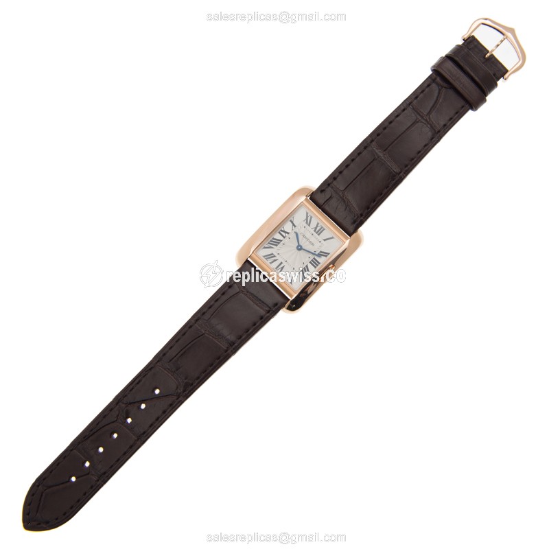 Cartier TANK W5310042 - Quartz - 18kt Rose Gold Case - White Dial - Brown Alligator Strap - View 2