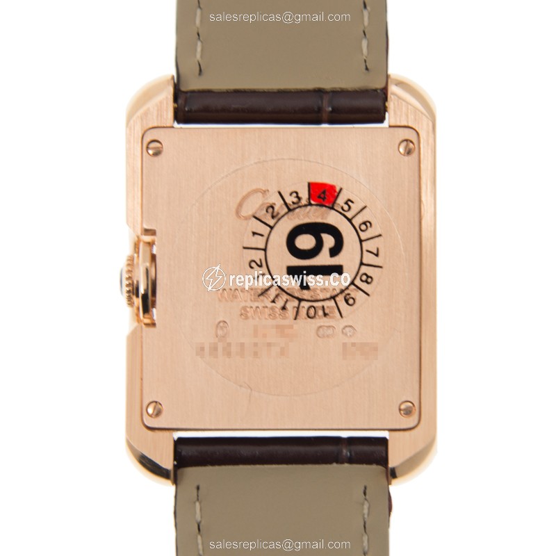 Cartier TANK W5310042 - Quartz - 18kt Rose Gold Case - White Dial - Brown Alligator Strap - View 3