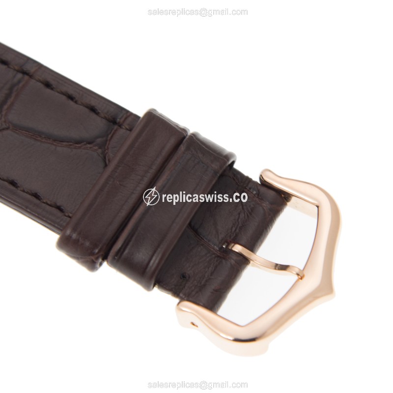 Cartier TANK W5310042 - Quartz - 18kt Rose Gold Case - White Dial - Brown Alligator Strap - View 4