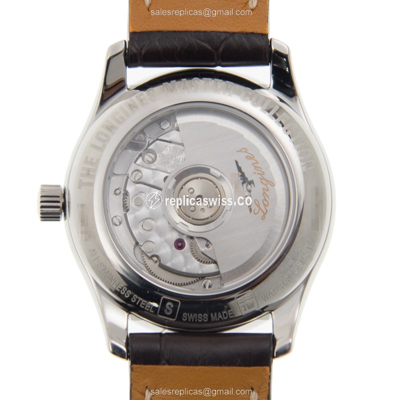 Longines Master Replica - Automatic - Stainless Steel - White Dial, Brown Alligator Strap - View 3