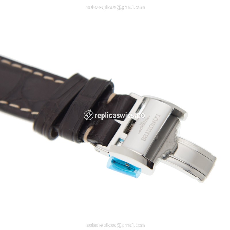 Longines Master Replica - Automatic - Stainless Steel - White Dial, Brown Alligator Strap - View 4