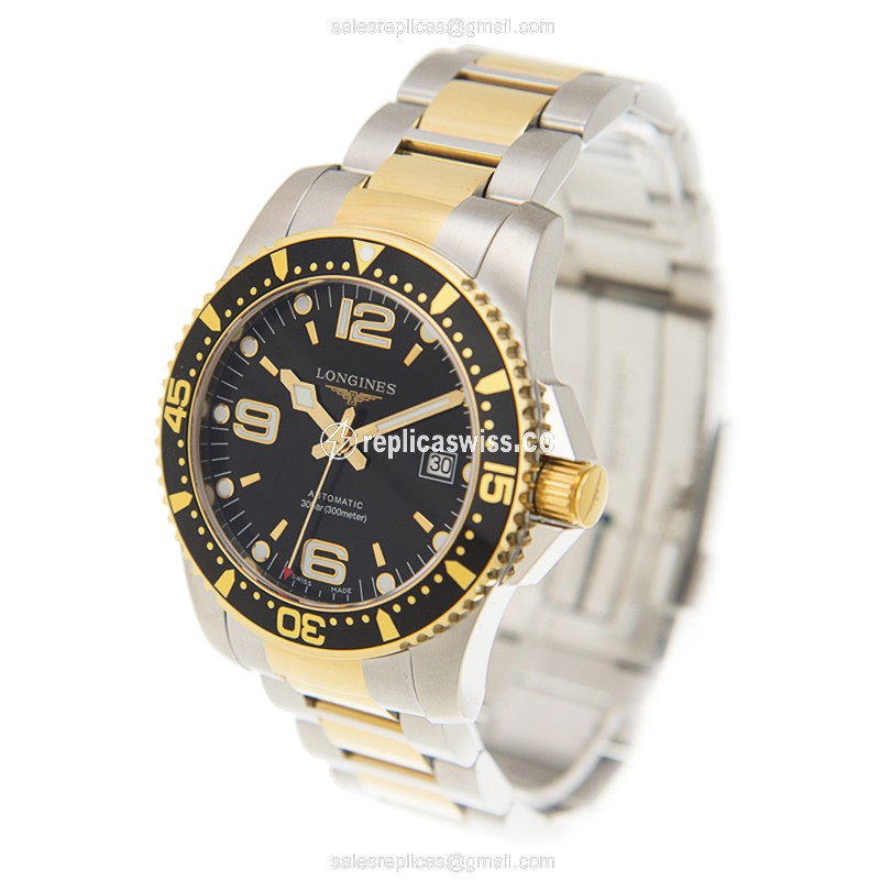 Longines CONQUEST Quartz Replica - Steel Case, Black Dial, Gold Clasp & Strap - View 3