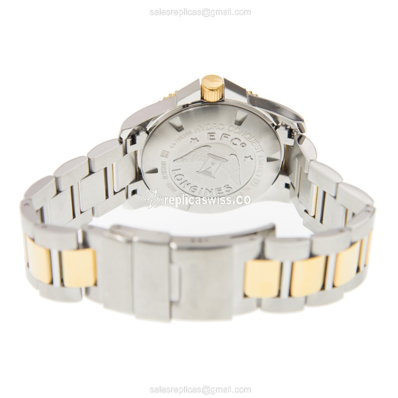 Longines CONQUEST Quartz Replica - Steel Case, Black Dial, Gold Clasp & Strap - View 4